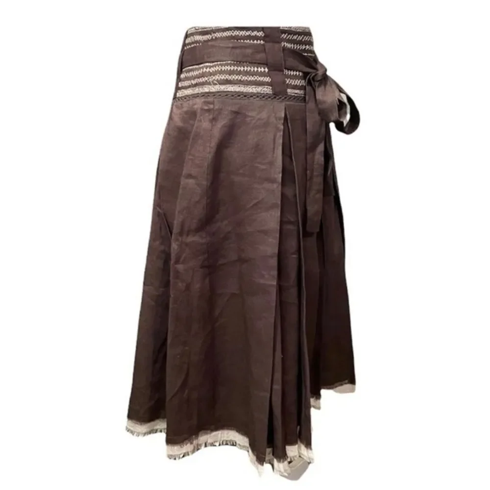 Zara Boho Chic Brown Fringe High Waisted Skirt - Size Small - Picture 2 of 4
